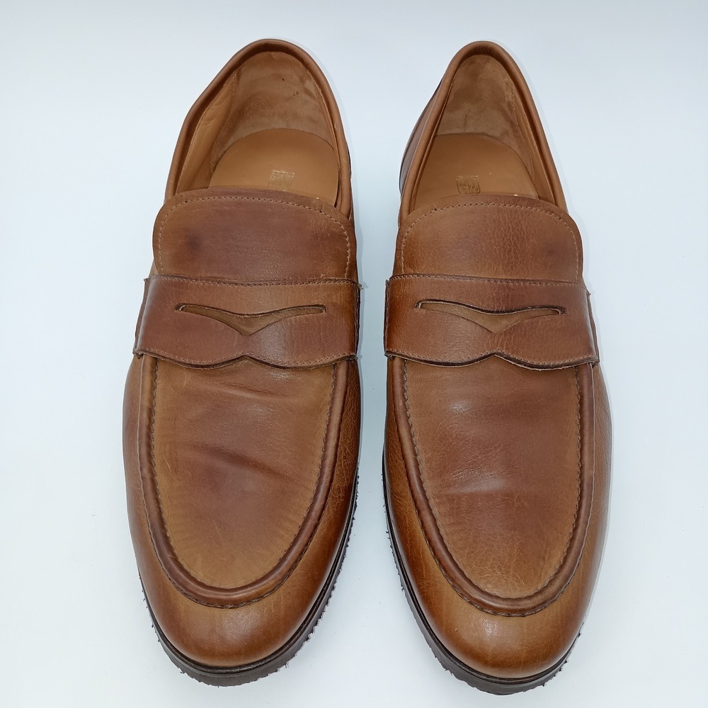 Gravati Mens Tan Brown Leather Penny Loafers Hand Made in Italy Vibram Size 9 M - Picture 2 of 8